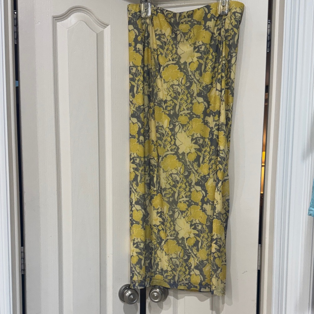 Free People Yellow and Gray Floral Midi Skirt